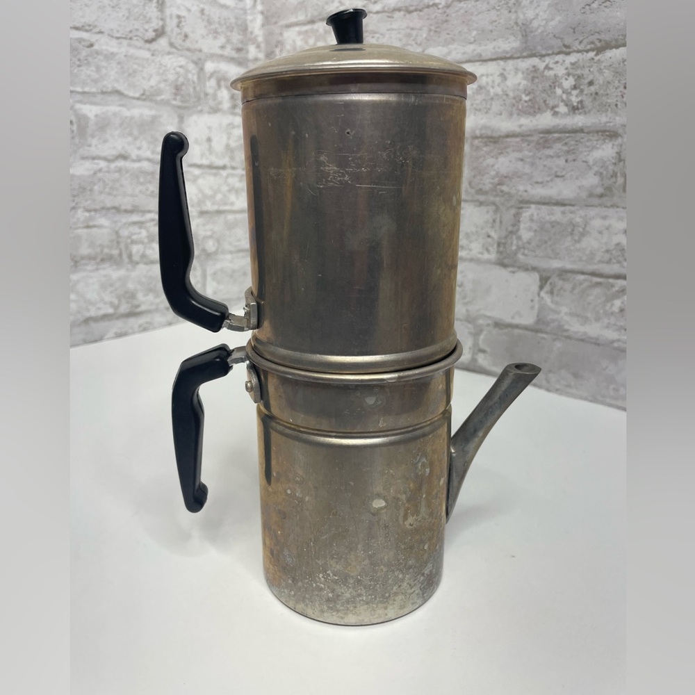 Vintage Italy Neopolitan Flip Coffee Pot Espresso Bakelite Handles Aluminum